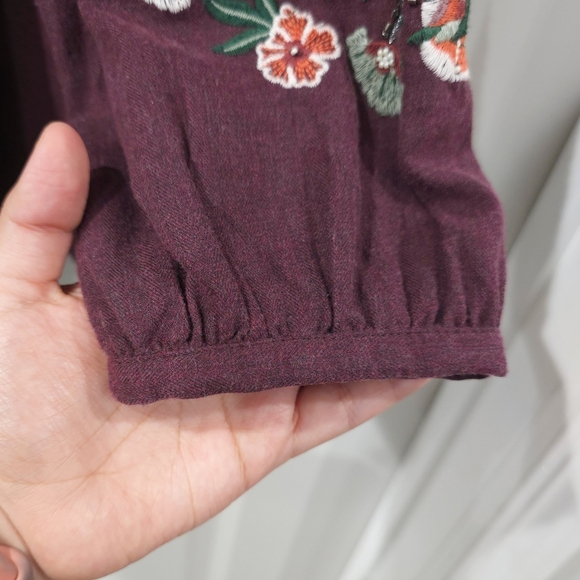 J JILL Boho Chic Plum Long Sleeve Blouse Floral Embroidered Cotton Blend Tunic - Picture 9 of 16